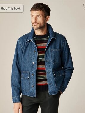J. Crew Men's Patch-pocket denim jacket with flannel lining